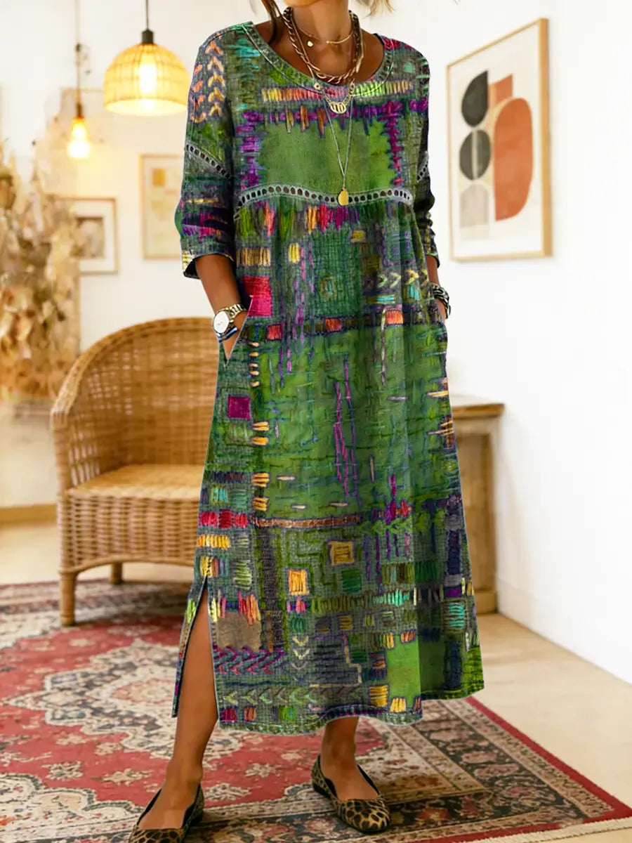Gabriela | Vestido Denim con Patchwork Étnico