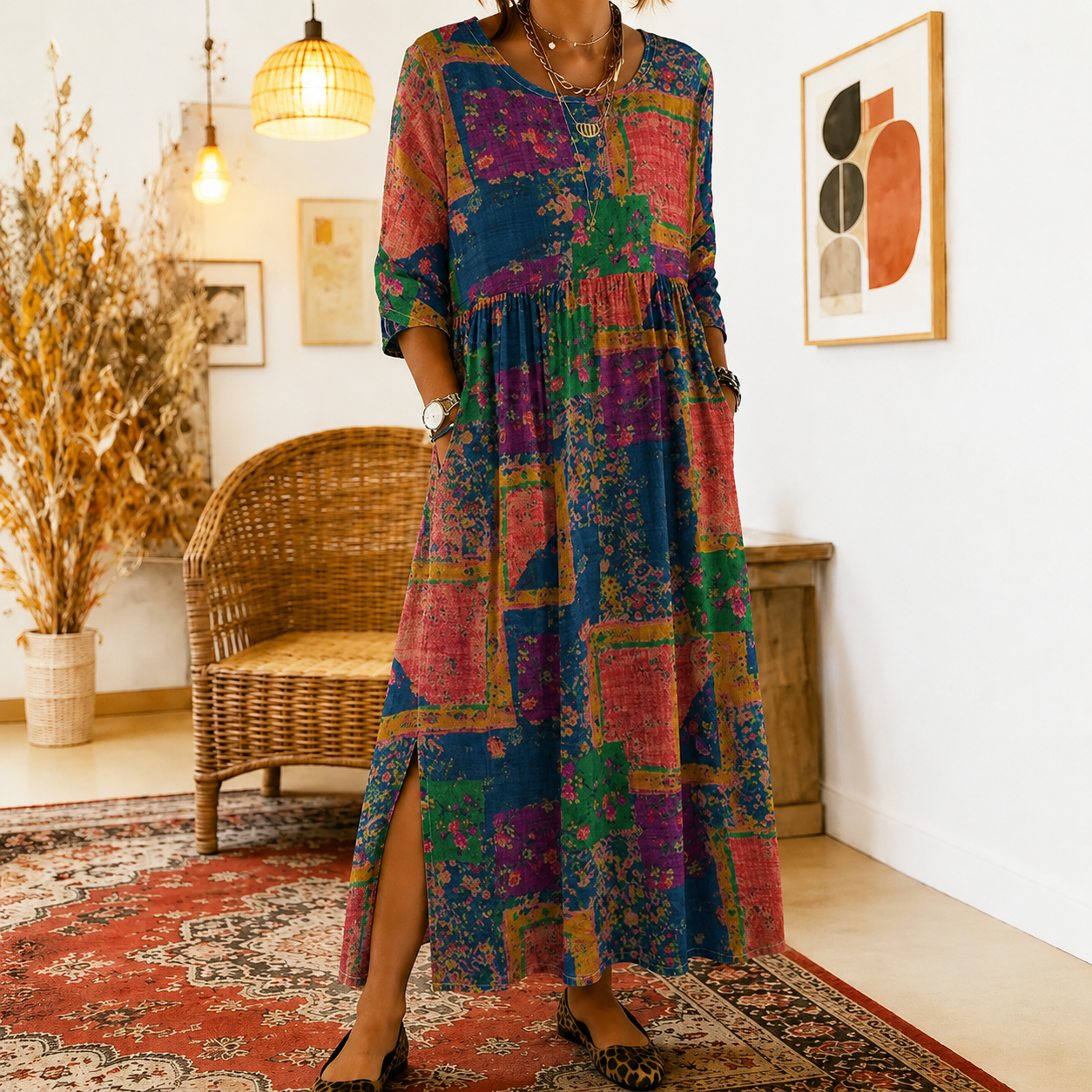 Mariana | Vestido Bohemio con Estampado Artístico