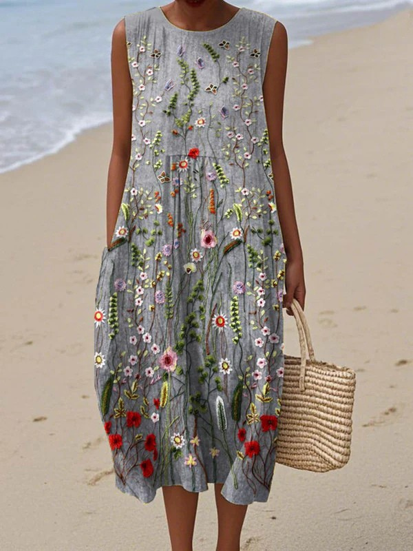 Fidela - Vestido Flores Silvestres Bordadas