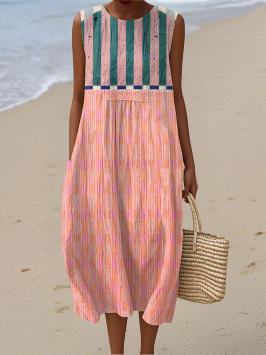 Flavia - Vestido Midi Rayas Verde y Rosa