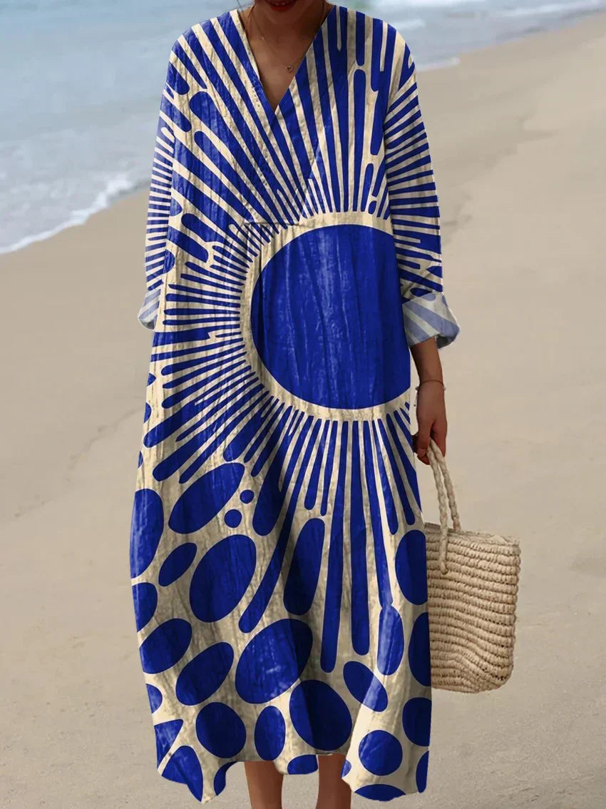 Ligia - Vestido Sol Radiante Azul y Beige