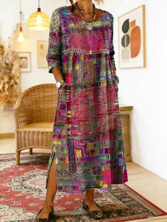Isabel | Vestido Denim con Patchwork Étnico