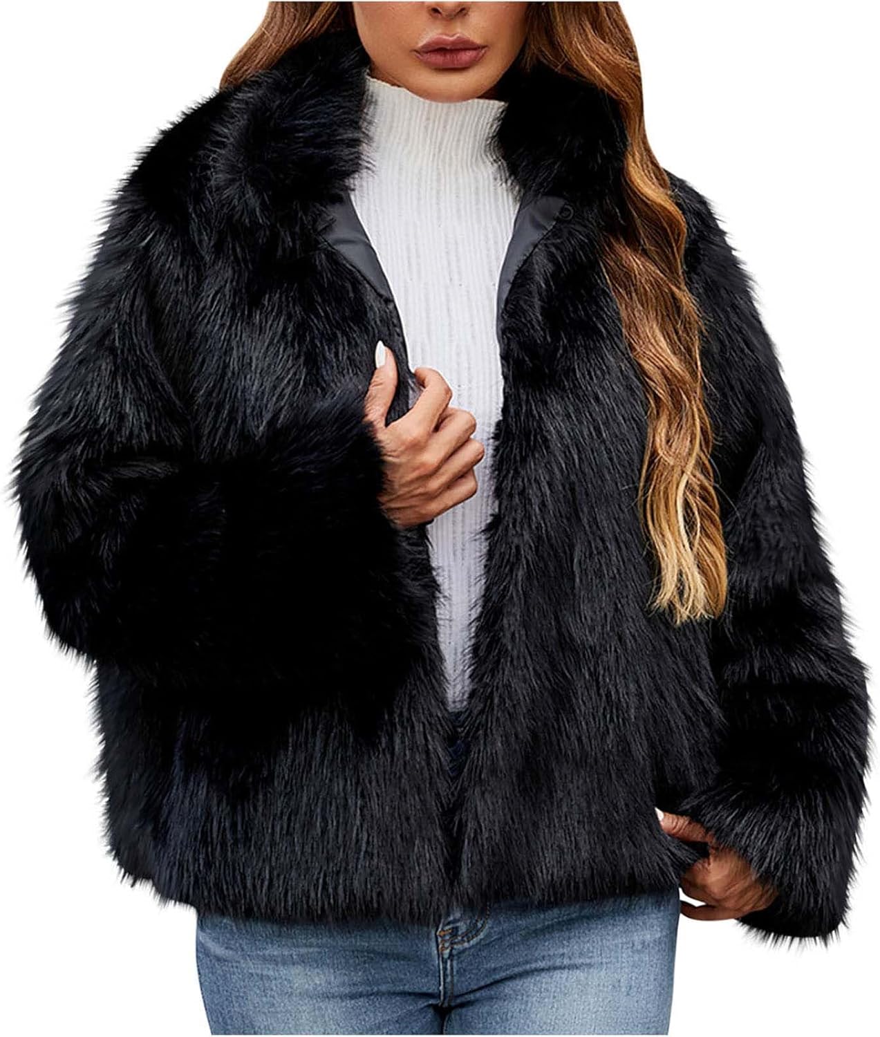 Abrigo de Pelo Sintético para Mujer - Chaqueta de Invierno Cálida y Suave con Frente Abierto, Estilo Moderno y Cómodo