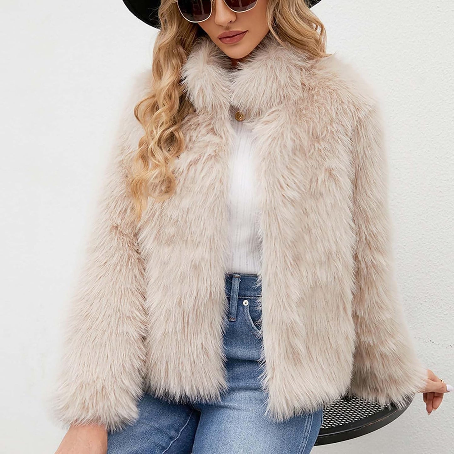 Abrigo de Pelo Sintético para Mujer - Chaqueta de Invierno Cálida y Suave con Frente Abierto, Estilo Moderno y Cómodo