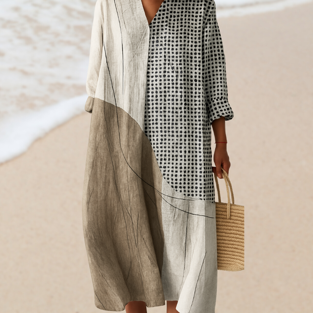 Lucía - Vestido Patchwork Minimalista Tierra