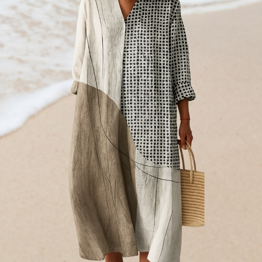 Lucía - Vestido Patchwork Minimalista Tierra