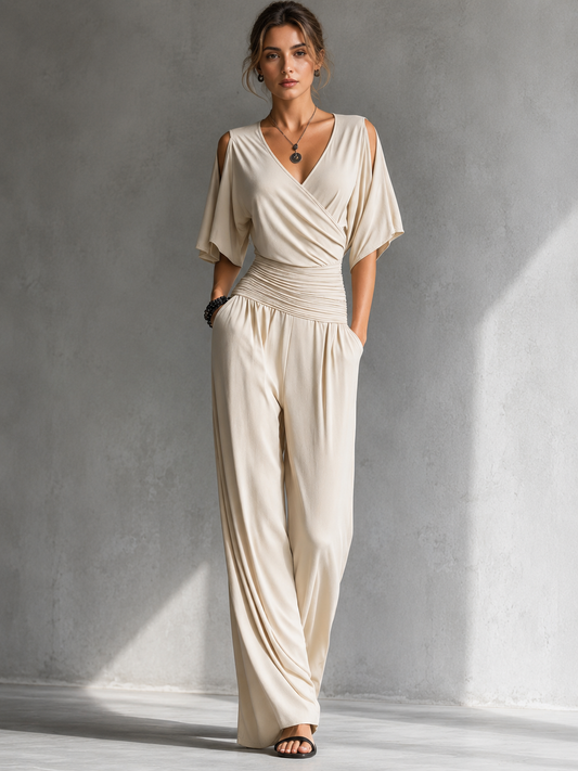 Alma | Conjunto elegante con efecto cruzado y pernera ancha