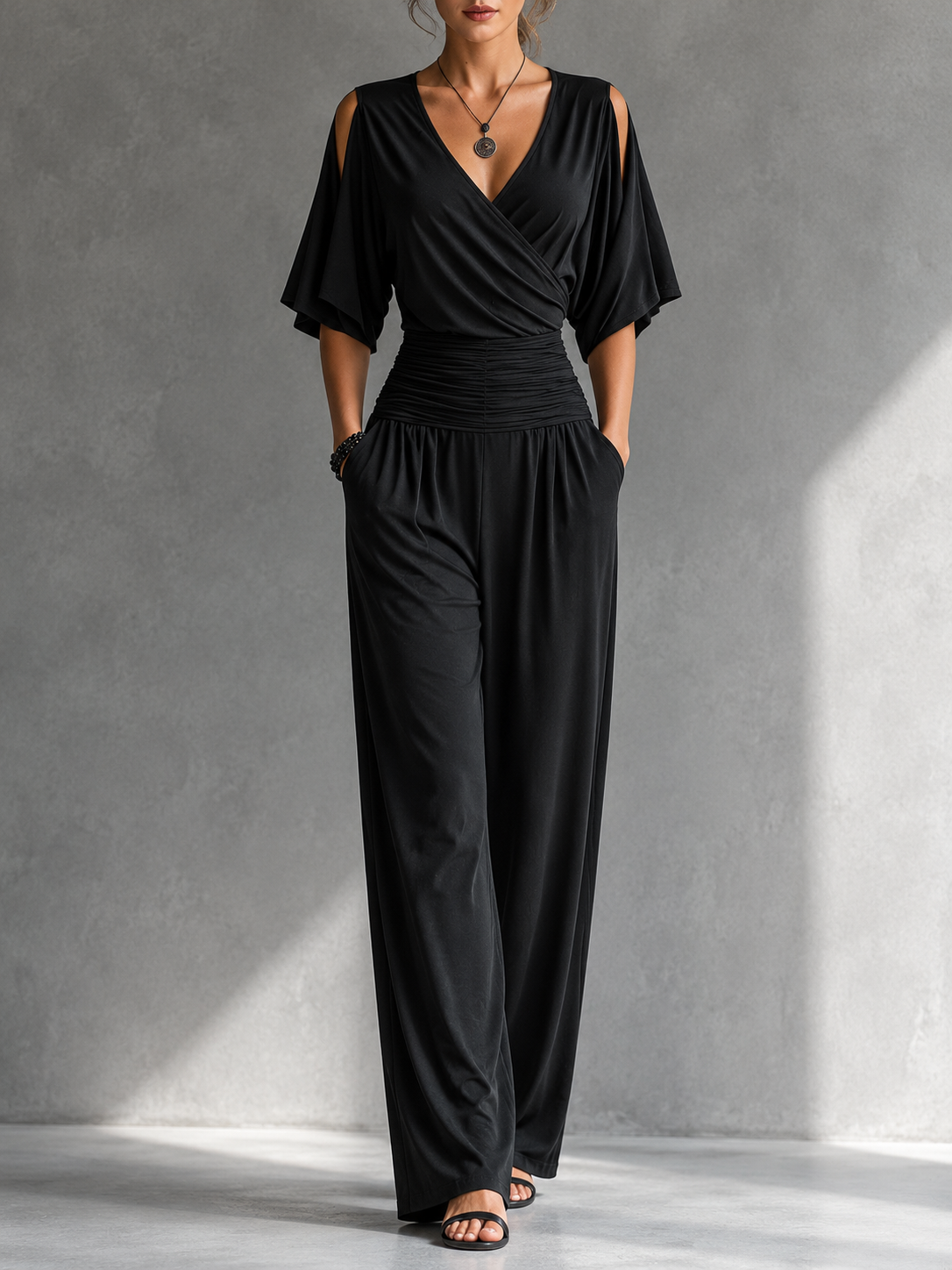 Alma | Conjunto elegante con efecto cruzado y pernera ancha