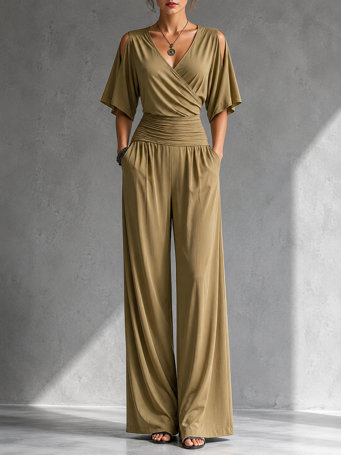 Alma | Conjunto elegante con efecto cruzado y pernera ancha