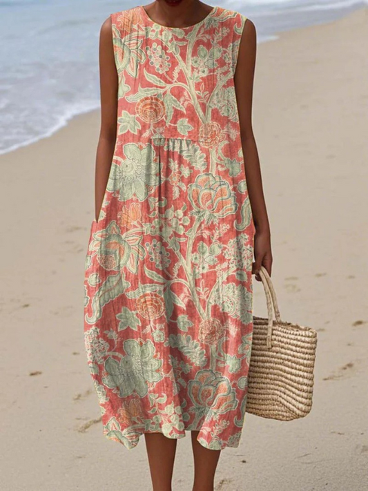Edelma - Vestido Flores Tropicales Coral y Verde