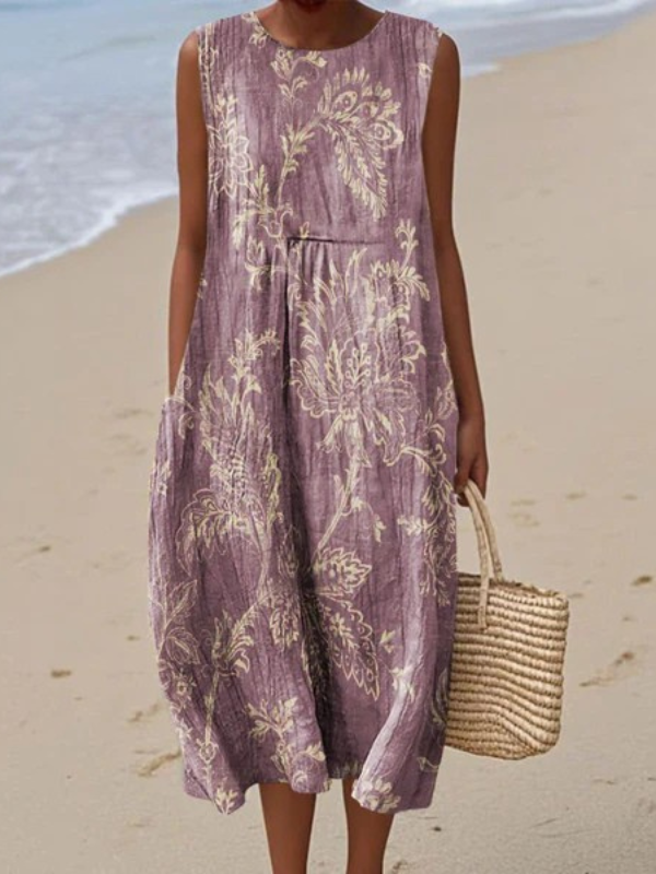 Ignacia - Vestido Midi Paisley Lila y Dorado