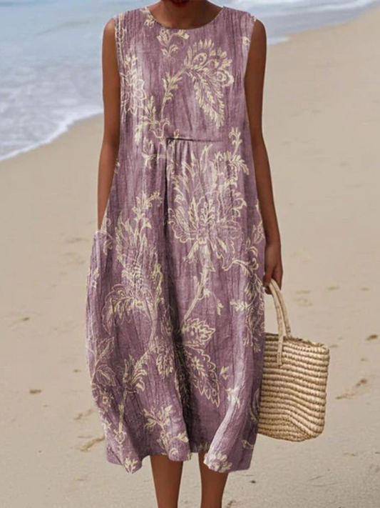 Ignacia - Vestido Midi Paisley Lila y Dorado