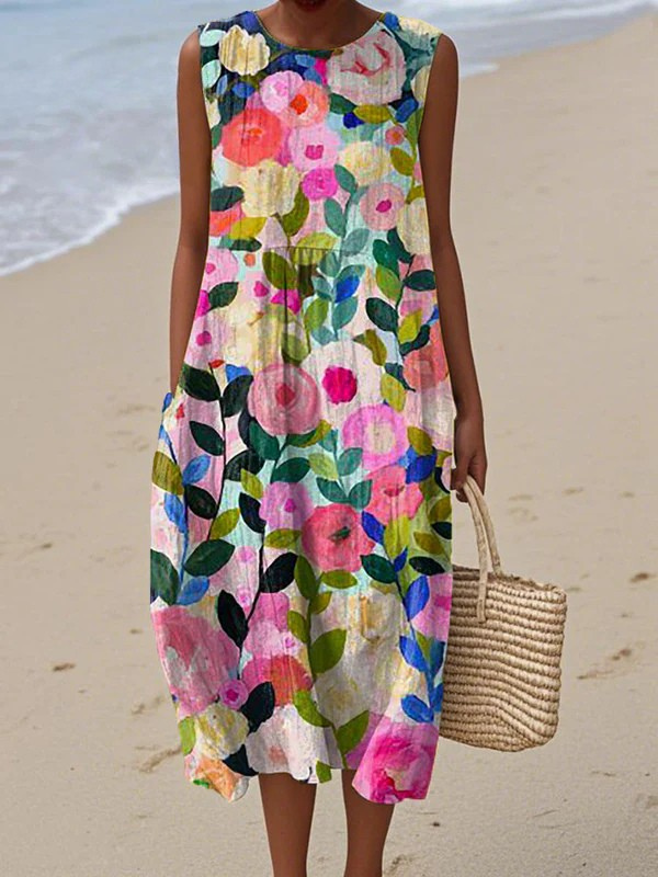 Delia - Vestido Flores y Hojas Acuarela
