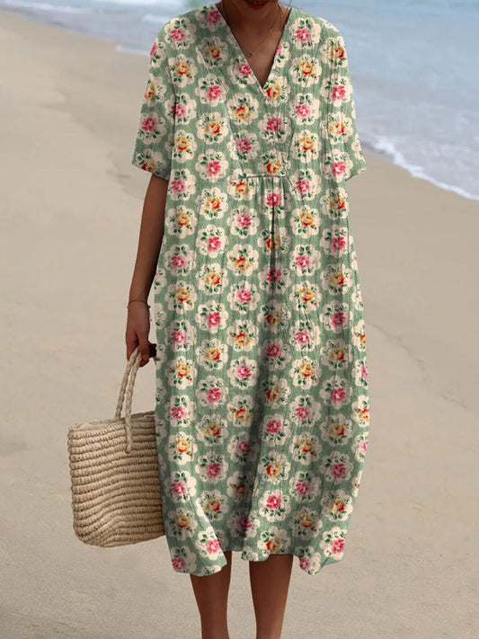 Esperanza - Vestido Rosas Medallón Verde Menta